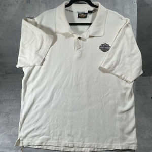 Harley Davidson Mens Polo Shirt Beige Cream Cotton Short Sleeve‎ Size XL EUC